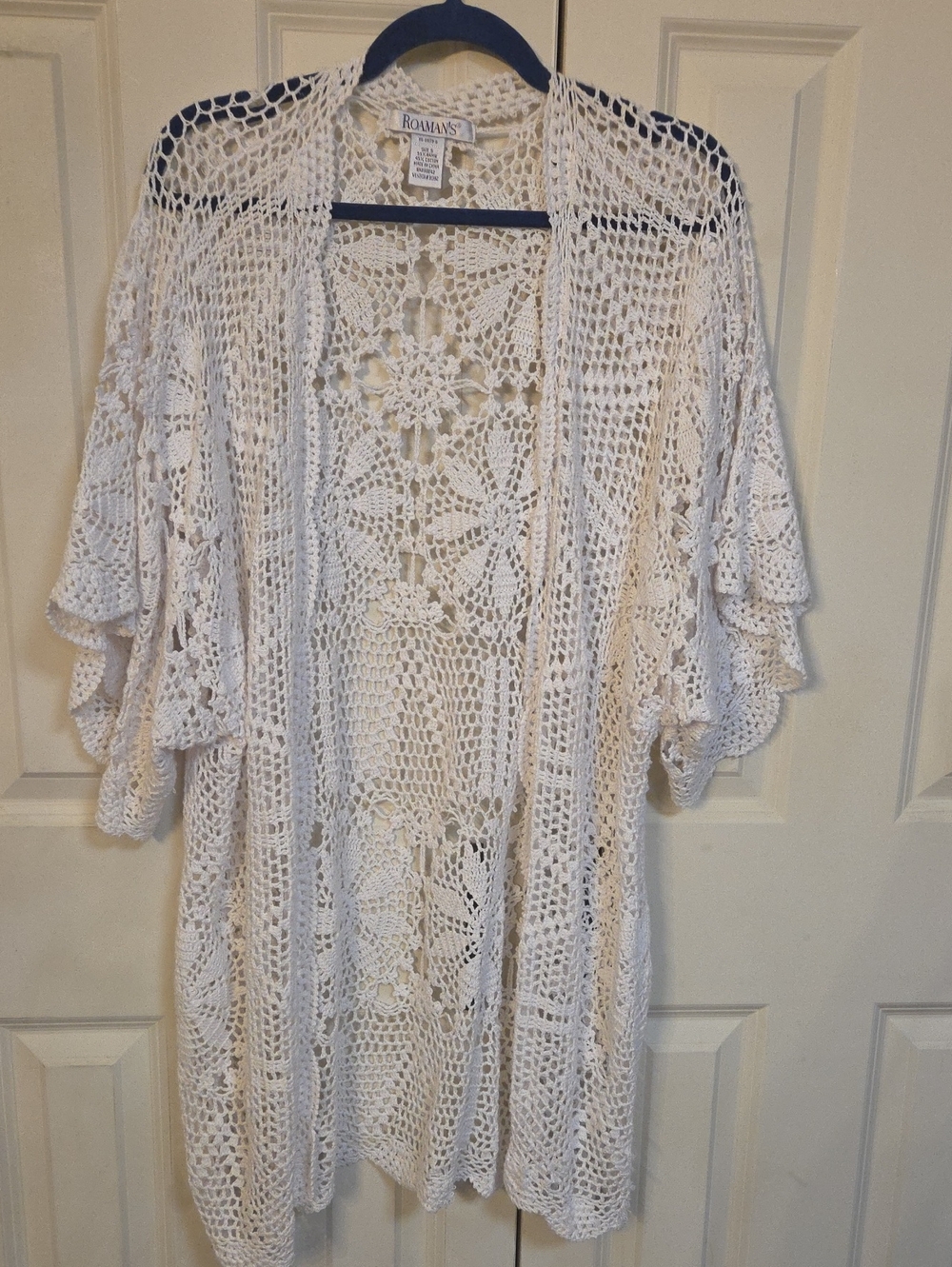 WHITE OPEN CROCHET LONG CARTIGAN SWEATER